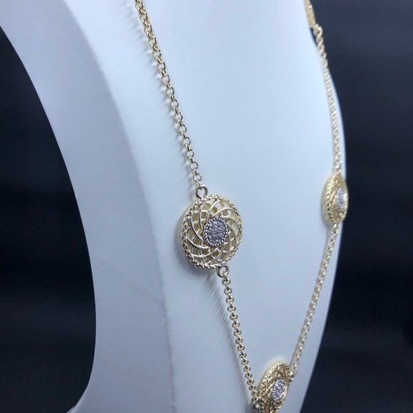 Beautiful Gold Tone Disk & Clear Crystals Necklace - Picture 4 of 6
